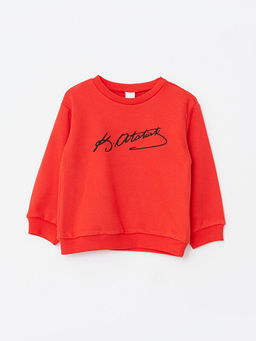 Bisiklet Yaka Uzun Kollu Atat?rk ?mza Bask?l? K?z Bebek Sweatshirt