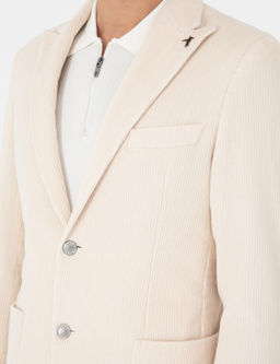 Ekru Slim Fit K_rlang__ Yaka Kadife Ceket