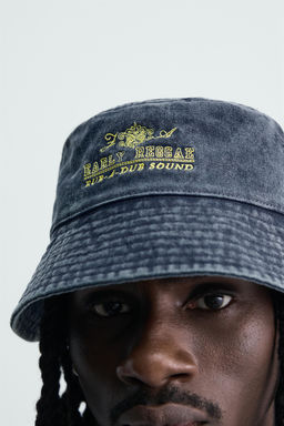 Панама Bucket lavado bordado contraste голубая