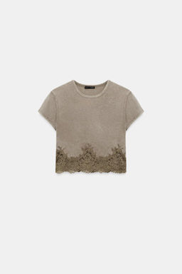 FADED-EFFECT LACE CROP TOP - Zara фото 5