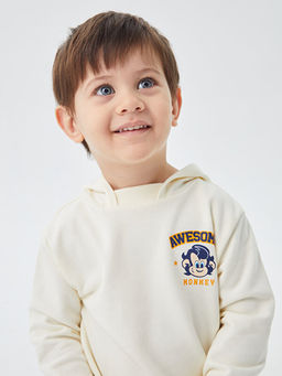 Kap??onlu Uzun Kollu Nostaljik Maymun Bask?l? Unisex Bebek Sweatshirt