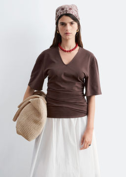 Camiseta fruncida de cuello en pico - H&m фото 4