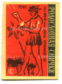 Этикетка спичечная Родословная спички №6 фабрика Победа