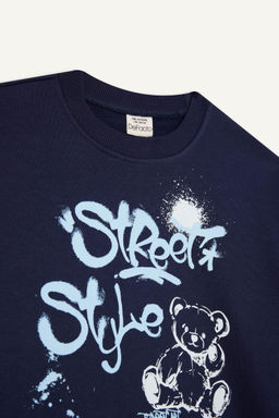 Oversize Geni_ Kal_p Bisiklet Yaka Bask_l_ Sweatshirt K_z _ocuk - Defacto фото 8