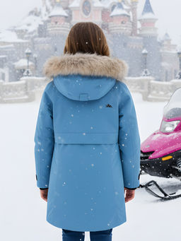 Парка зимняя подростковая для девочки с капюшоном и мехом бирюзового цвета 9534Br