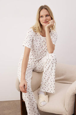 Beyaz-Cok Renkli Cicekli Yumusak Waffle Orme Pijama Tak?m? THMAW26PT00119 - Trendyolmilla фото 2