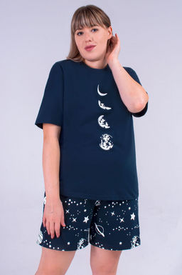 Арт. 9154 Пижама с шортами 52-58 (4 шт) Цвет:верх-темно-синий,белый,низ-темно-синий,белый
