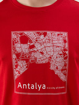 Bisiklet Yaka Antalya Bask?l? Penye Erkek Ti??rt