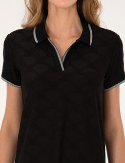 Siyah Desenli Polo Yaka Elbise