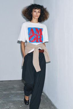 CONTRAST SLOGAN T-SHIRT