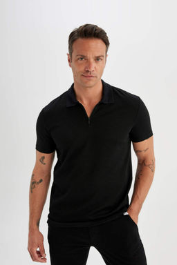 Новая футболка-поло обычного кроя на молнии с короткими рукавами - Defacto фото 4