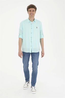 Мужская базовая рубашка зеленого цвета с длинным рукавом Неожиданная скидка в корзине - U.s. polo assn фото 4