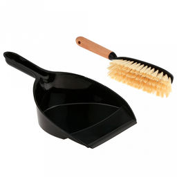 Комплект для уборки "Служанка" 2 предмета: щетка-сметка 27х4х8,5см, ворс ПВХ 5,5см, основание пластик, ручка бамбук; совок 22х32,2х7,8см с резинкой, пластик, цвет черный, общий размер комплекта 22х32,2х10,5см, упак. п/эт (Китай)