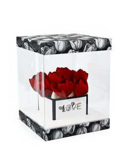 Коробка для цветов с вазой и пластиковыми окнами складная «Чёрно-белая эстетика», 23×30×23 см