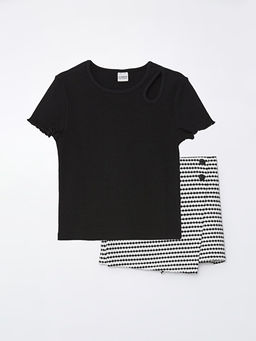 Bisiklet Yaka K?sa Kollu K?z ?ocuk Bluz ve ?ort Etek