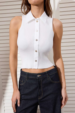 Ekru Gomlek Yaka Dokuma Garni Detayl? Fitted Triko Ince Bluz TWOSS26BZ00282 - Trendyolmilla фото 3