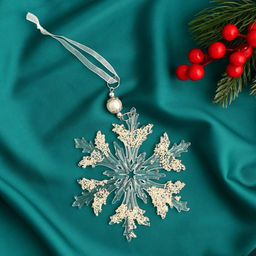 Цена за 2 шт. Ёлочная игрушка Зимнее волшебство. Снежинка ажурная, d=12 см, прозрачный, МИКС фото 2