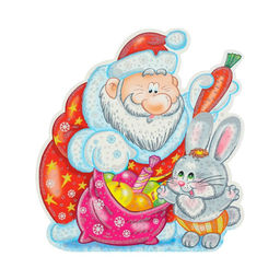 Цена за 10 шт. Плакат вырубной «Зайчик с Дедом Морозом» с блестками, 25×23 см