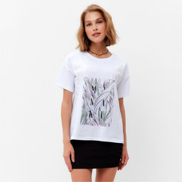 Футболка женская MINAKU с фирменным принтом, белая, размер 42