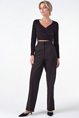 Топ бархатный укороченный с длинными рукавами черный