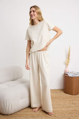 Ekru %100 Pamuklu Puantiyeli Bel Lastik Detayl? Orme Pijama Tak?m? THMSS26PT00059 - Trendyolmilla фото 2