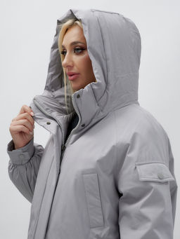 Куртка летучая мышь женская с капюшоном зимняя серого цвета 9630Sr - Mtforce фото 8