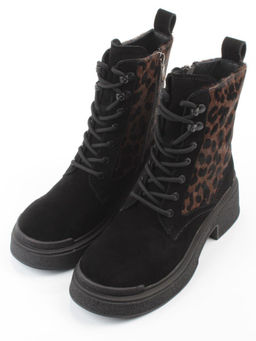 01-DMD-D269 BLACK/LEOPARD Ботинки демисезонные женские (натуральная кожа, байка)