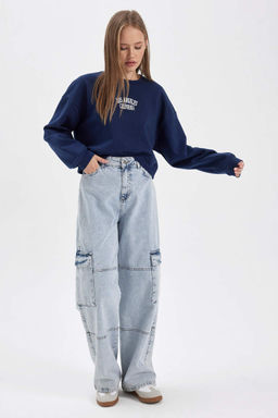 Толстый толстый свитшот Cool Oversize с круглым вырезом - Defacto фото 2