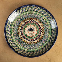 Ляган узбекский Риштанская Керамика «Узоры», d=37 см, синий