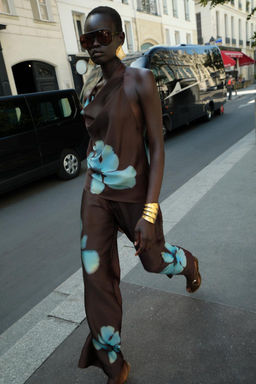 FLORAL PRINT SATIN TROUSERS