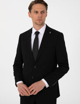 Siyah Slim Fit _izgili Tak_m Elbise