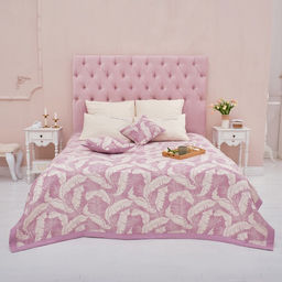 Покрывало хлопковое Этель Перья 150х2405 см, цвет фиолетовый, 100%хлопок, 300гр/м2