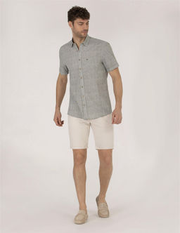 Ta_ Slim Fit Keten Kar___ml_ Bermuda _ort
