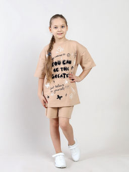 CSJG 90287-31-433 Комплект для девочки (футболка, шорты),бежевый