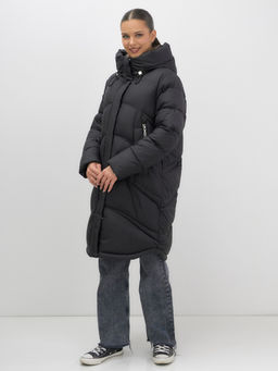 Пальто зимнее утепленное с капюшоном женское черного цвета 7747Ch - Visdeer фото 7