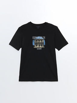 Bisiklet Yaka K?sa Kollu Bask?l? Penye Erkek Ti??rt