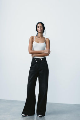 HIGH-WAIST TRF WIDE-LEG JEANS WITH CROSSOVER WAISTBAND