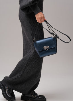 Сумка кожаная через плечо Azaro 3520 синий металлик