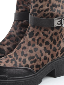 04-HSM705 BLACK/LEOPARD Ботинки зимние женские (натуральная кожа, натуральный мех)