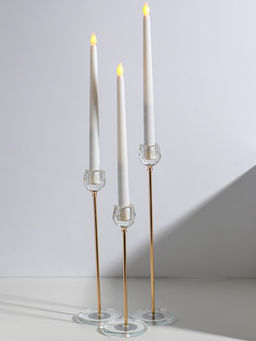 Подсвечник стекло, металл "Бутон-кристалл" d=2,2 см набор 3 шт h=23, 27,5 и 32,5 см