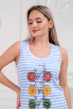 Сорочка женская майка из кулирки Fruits&bikes голубой