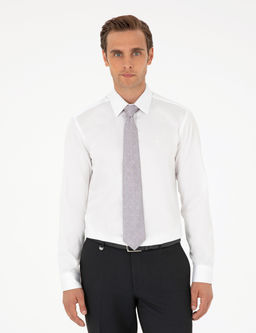 Beyaz %100 Pamuk Parlak Saten Slim Fit Uzun Kollu Basic G_mlek