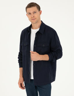 Lacivert Regular Fit %100 Keten G_mlek Ceket