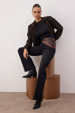 Siyah Yuksek Bel Wide Leg Jeans TWOAW26JE00285