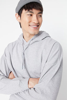 Gri Melanj Oversize/Geni_ Kesim Kap__onlu __i Polar/S_cak Tutan Sweatshirt TMNAW23SW00195 - Trendyolmilla фото 2