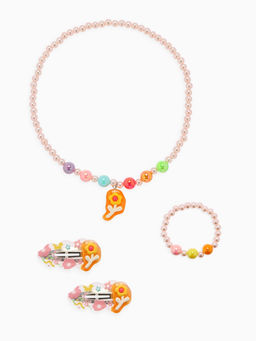 Набор детских украшений Выбражулька «Цветы», 4 предмета: 2 заколки, кулон, браслет d=6 см бежевый