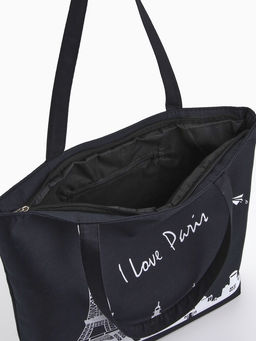 Сумка - шоппер на молнии с подкладкой, 42×9×32 см, с принтом, чёрная