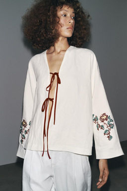 100% LINEN EMBROIDERED KIMONO - Zara фото 5
