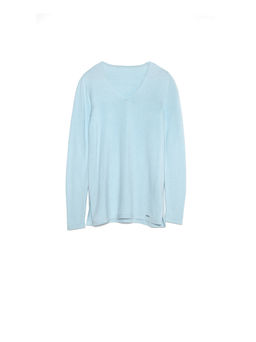 CONTE Удлиненный вязаный пуловер с разрезами по бокам LDK 056 pastel blue