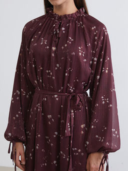 Desenli Belden Oturtmal? ?ifon Elbise